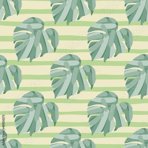 Monstera leaves tropical seamless pattern. Palm leaf endless wallpaper.
