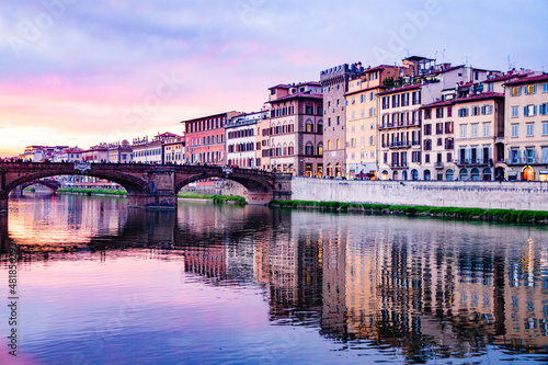 amazing sunset over Ponte Vecchio Florence Italy