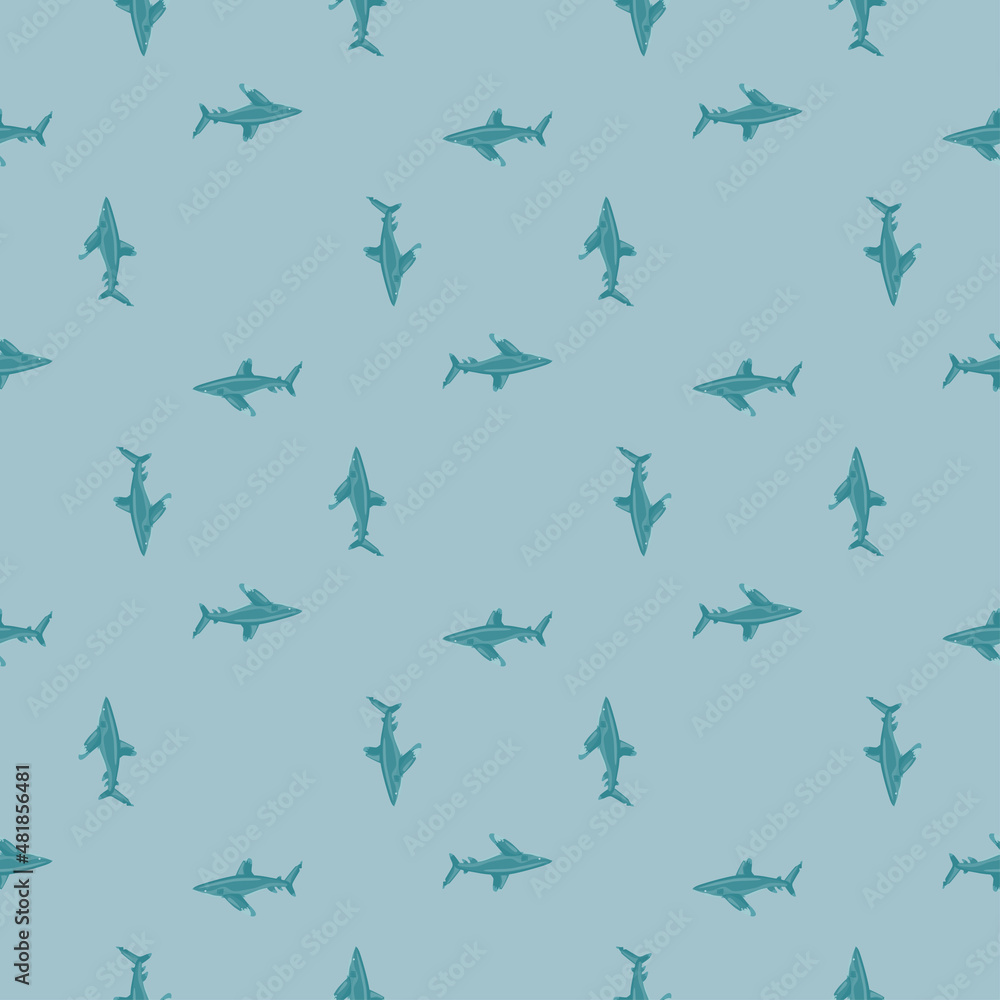 Oceanic whitetip shark seamless pattern in scandinavian style. Marine animals background. Vector illustration for children funny textile. Oceanic whitetip shark seamless pattern in scandinavian style. Marine animals background. Vector illustration for children funny textile.