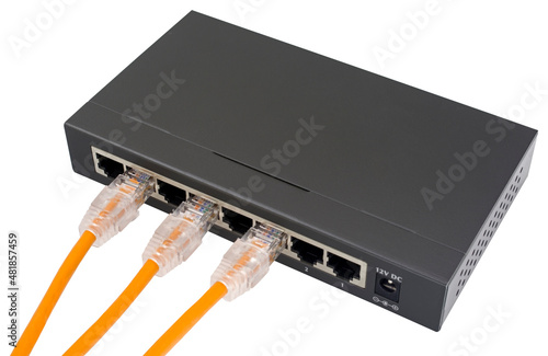 Ethernet cables connected to Desktop Switch or routerboard photo