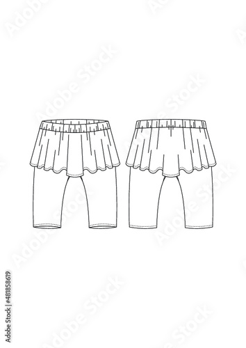 Kids Skirt Pants Technical Fashion Drawing Design Template