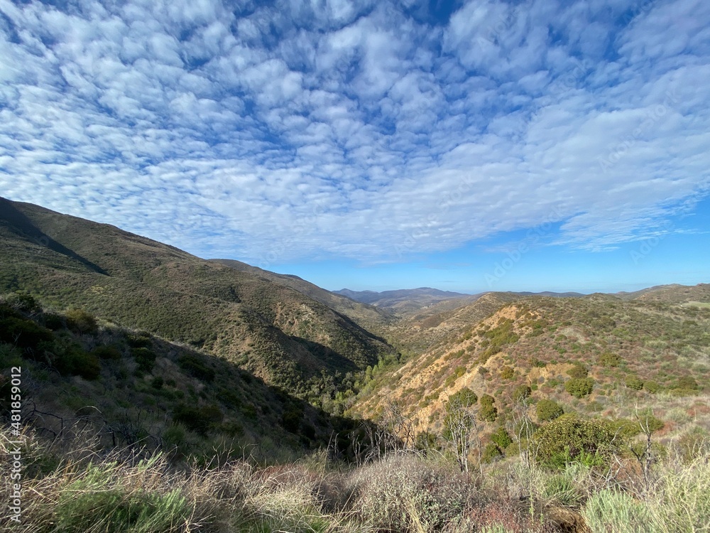 Santa Monica Mountains, Point Mugu State Park, California, with small clouds in morning sky