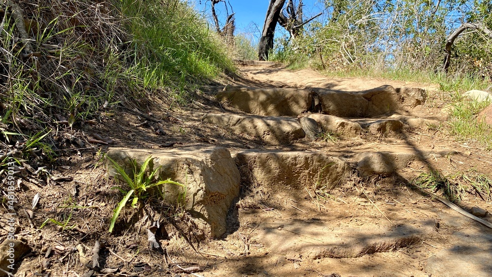 Detail of steps on hiking trail through Santa Monica Mountains, Point Mugu State Park Detail of steps on hiking trail through Santa Monica Mountains, Point Mugu State Park