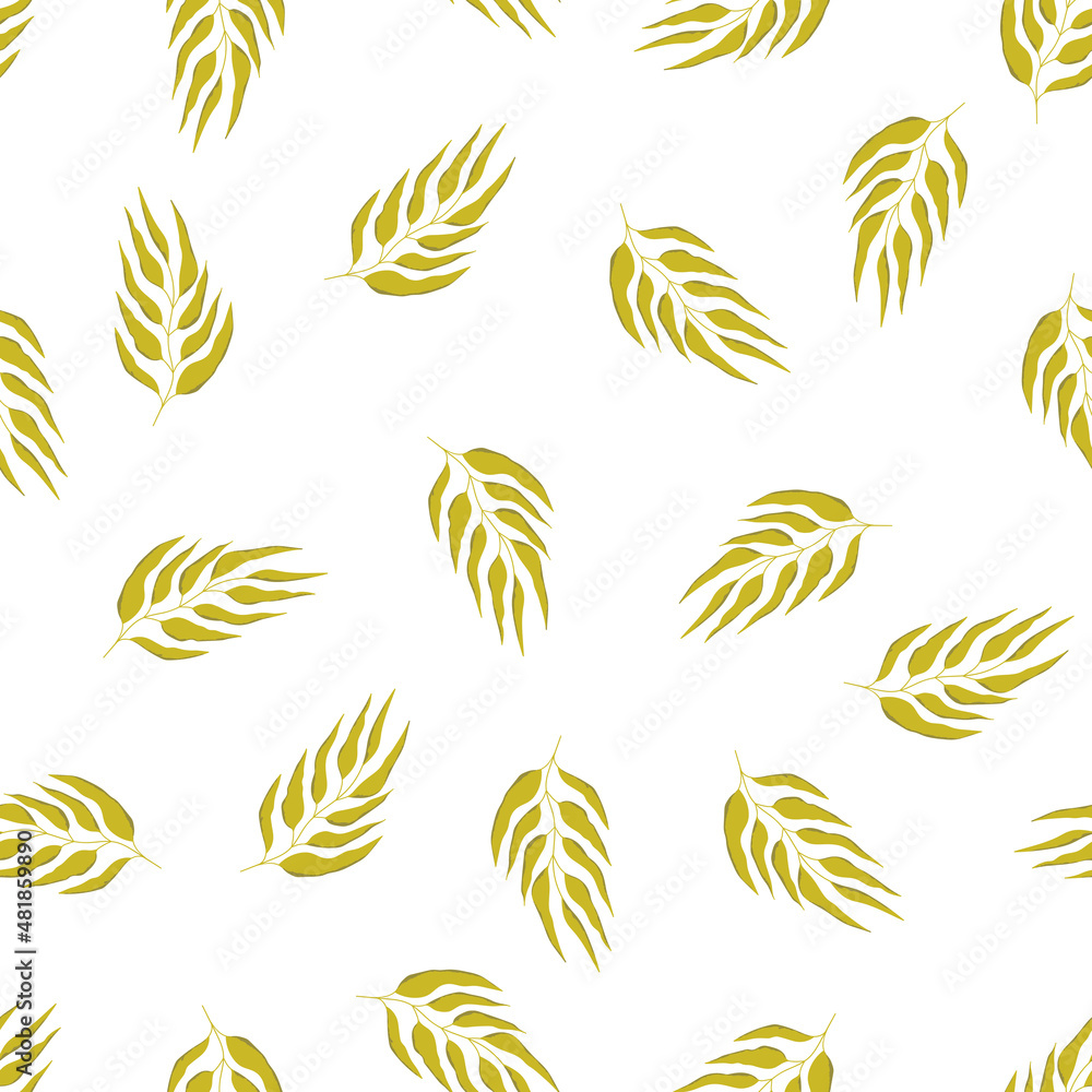 Floral seamless with hand drawn color leaves. Cute autumn background. Tropic green branches. Modern floral compositions. Fashion vector stock illustration for wallpaper, poster, card, fabric, textile