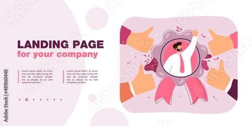 Best employee with outstanding reputation. Business person popular with colleagues flat vector illustration. Recognition, human resources, success concept for banner, website design or landing page
