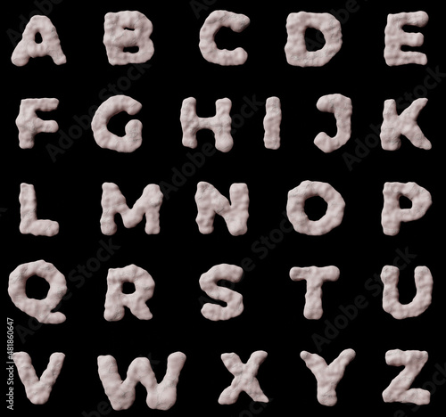 Skin muscle letter alphabet on clean black background isolated light skin with pores inflated muscles with viens realictic 3D render