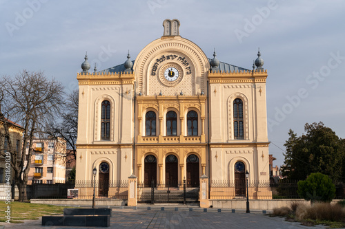 Jewish religious synagogue building on Kossuth Square in Pecs, Hungary, Europe photo