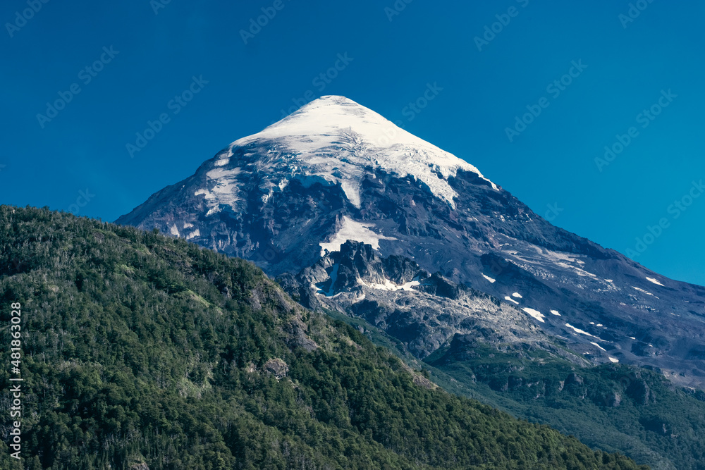 Fototapeta premium Top of the Volcano. High peak mountain with snow.