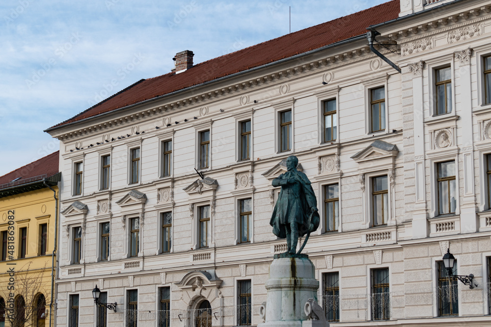 Statue of Kossuth Lajos in front of a district governmental building in Pecs, Hungary Europe