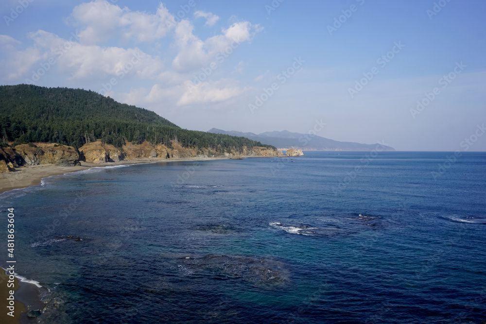 Naklejka premium Beautiful rocky coast of Sakhalin Island