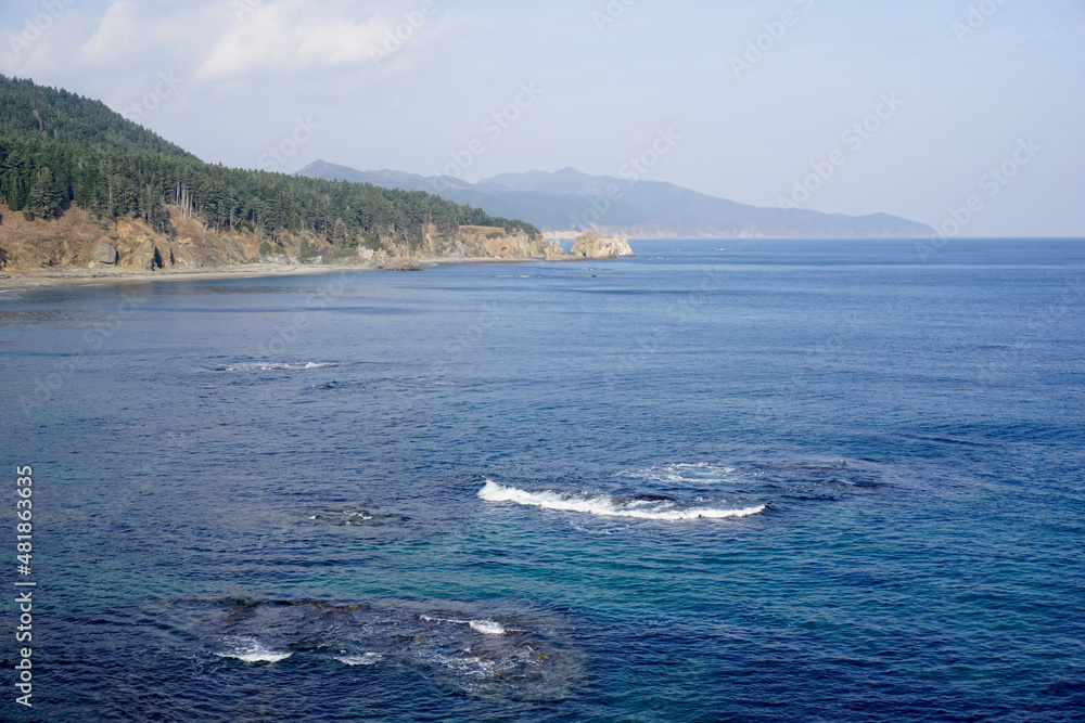 Beautiful rocky coast of Sakhalin Island