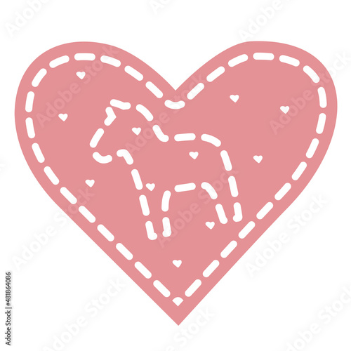 Minimalistic heart with stitch contour and dala horse inside, scandinavian simple boho style hand drawn color heart photo
