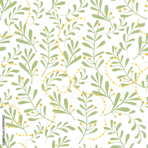 Boho seamless pattern with herbs and branches