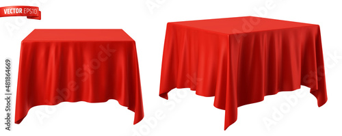 Vector realistic illustration of red tablecloths on a white background.