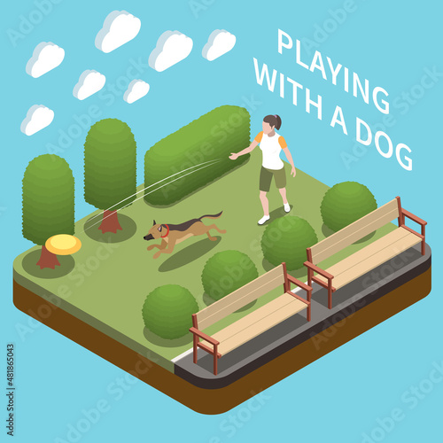 Dog Sitter Walker Isometric Concept