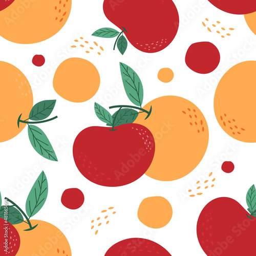 Fototapeta Naklejka Na Ścianę i Meble -  seamless pattern orange with apples