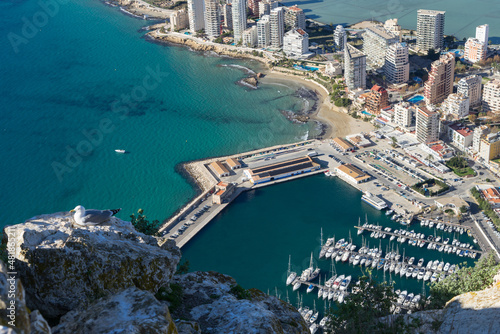 aerial view of urban architecture and the marina of Calpe beautiful travel destination on the Mediterranean coast in Spain