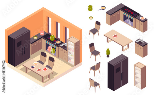 Kitchen Interior Isometric Set