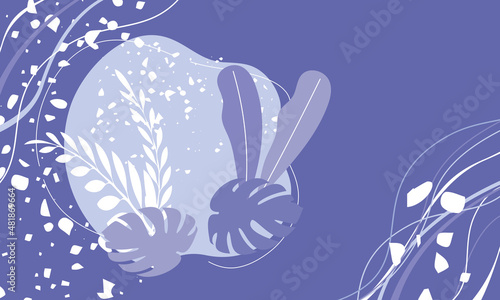 Vector leaves and shapes of purple design. Very peri color geometric abstract banner with lines and shapes. Modern purple abstract background in very peri color