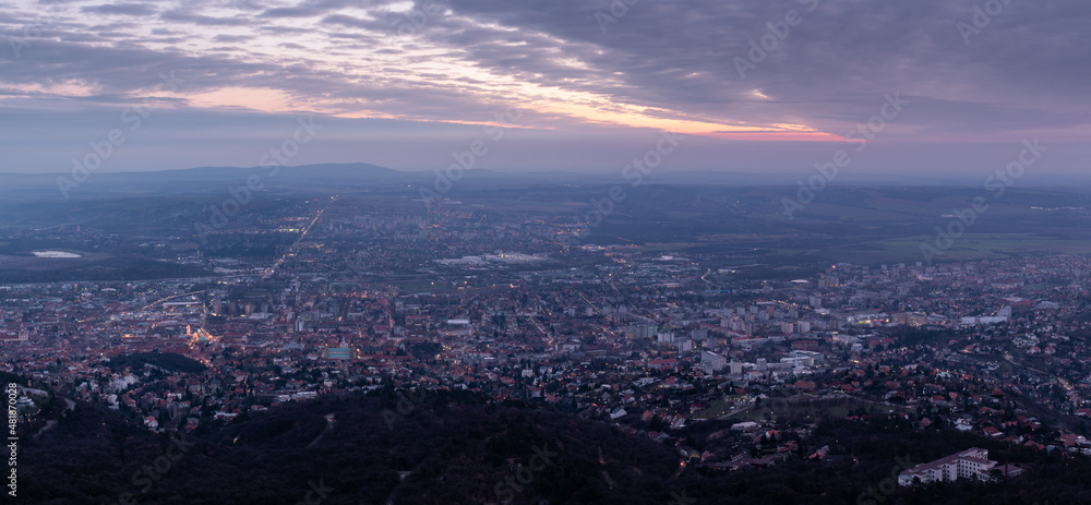 Aerial view panorama of hungarian city of Pecs, cityscape of Pecs in Hungary