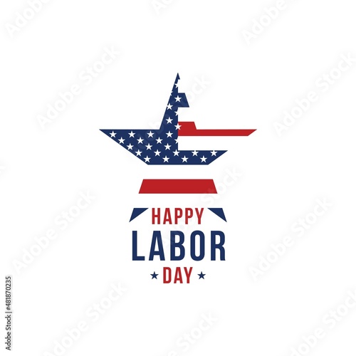 Happy Labor Day vector greeting card or invitation card. Illustration of an American national holiday with a US flag. American labor day.