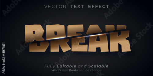 Editable text effect Break text style slice concept