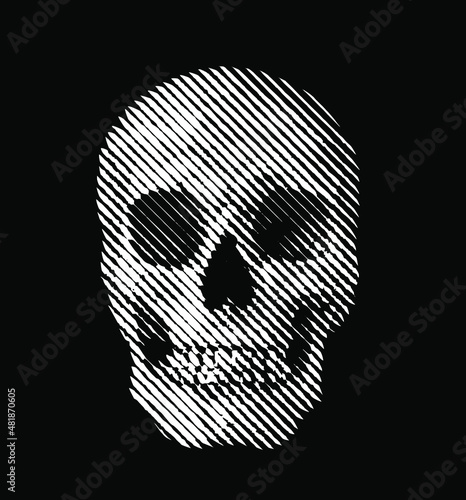 RGB line halftone skull from 3D rendering vector illustration.