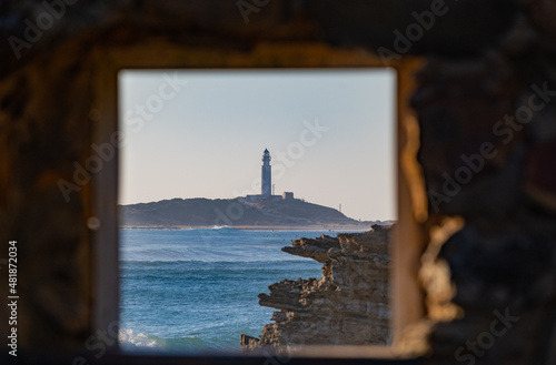 Cape of trafalgar seen from a window in Caños de Meca, south Spain