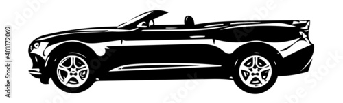 Simple illustration of convertible car. Outline graphic with cabrio type vehicle. Contour car drawing