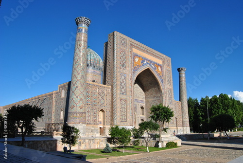 View of Sher-Dor Madrasah, Samarkand. Uzbekistan.