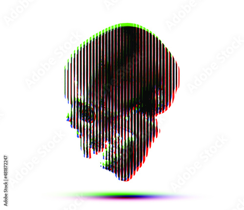 Colorful in RGB mode vector illustration of line halftone halftone skull from 3D rendering vector illustration. 