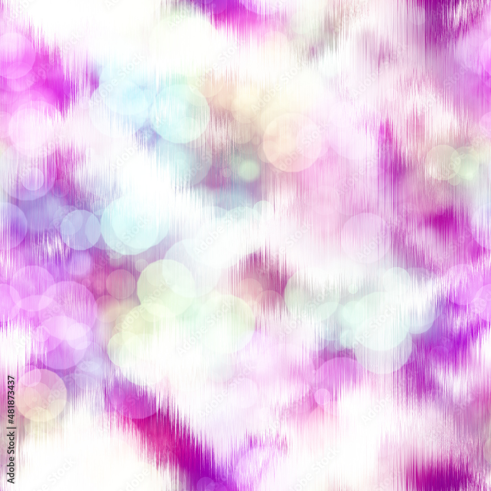 Seamless seventies tie dye bokeh texture. Hippie summer repeat background with ink dyed effect. 