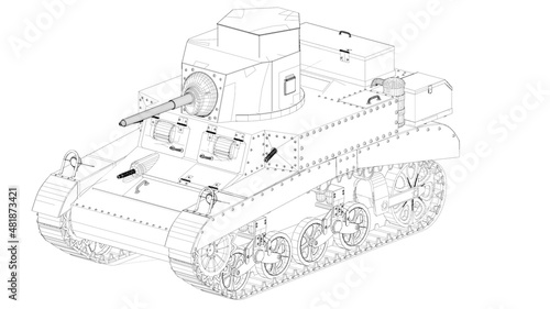 3d illustration. Light M3 american tank from the period of the 2nd World War