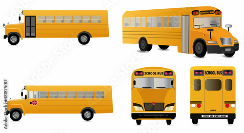 Set of school bus .school bus from different angle.Children's yellow school transportation clip art