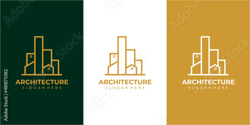 creative line architecture logo design inspiration with gold color. building,architecture,house icon