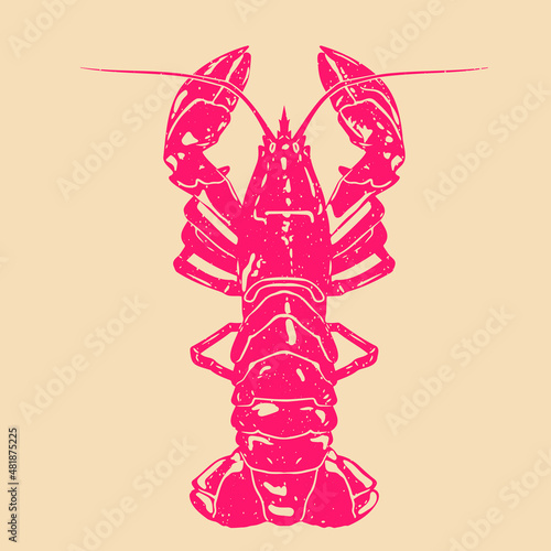 Lobster. Colorful cute screen printing effect. Riso print effect. Vector illustration. Graphic element  for fabric, textile, clothing, wrapping paper, wallpaper, logo design