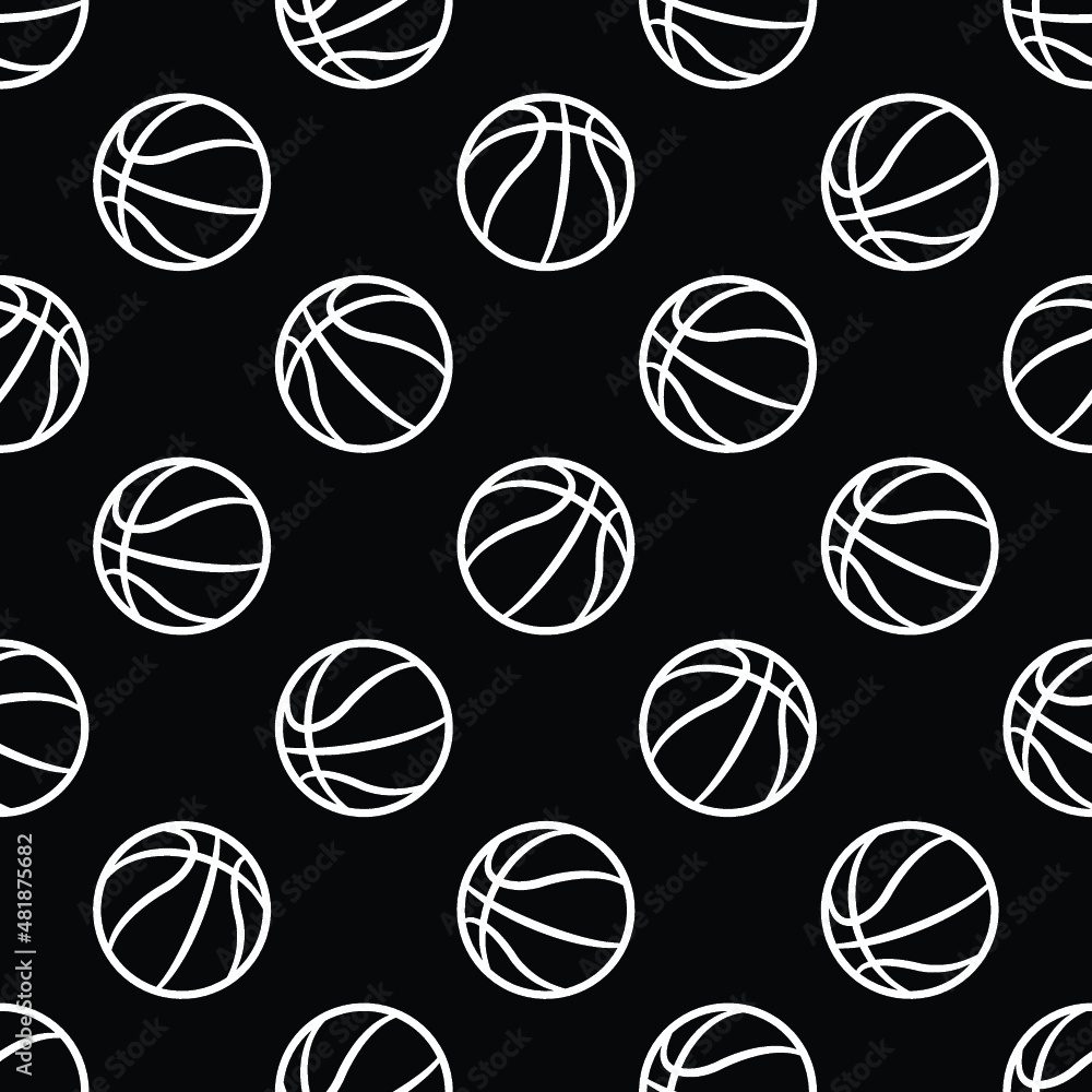 Obraz premium Basketball balls seamless pattern design vector illustration. Ideal for wallpaper, cover, wrapping paper, packaging, textile design and any kind of decoration.