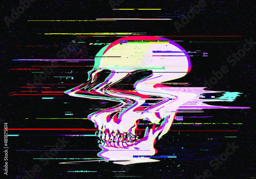 Vector illustration of digital glitch skull in rgb mode offset. photo