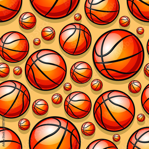 Basketball balls seamless pattern design vector illustration. Ideal for wallpaper, cover, wrapping paper, packaging, textile design and any kind of decoration.