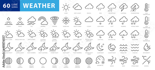 Weather forecast - outline web icon set, vector, thin line icons collection