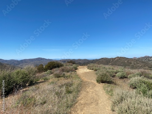 Footpath across scrubby bushland in Point Mugu State Park  California  on a clear sunny day