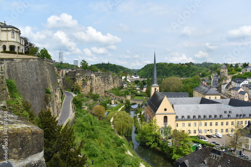 beautiful view of the church of St. John and the river Alzette in Luxembourg