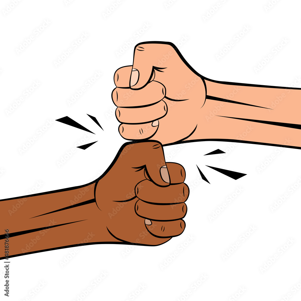 Friendly Bumping Of Clenched Fists Together Greeting Hands Gesture Concept Of Teamwork