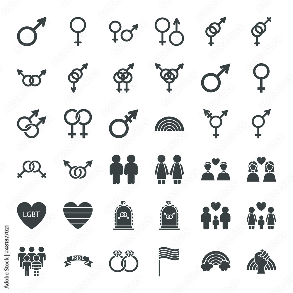 Gender Sex Solid Web Icons. Vector Set of LGBT Glyphs.