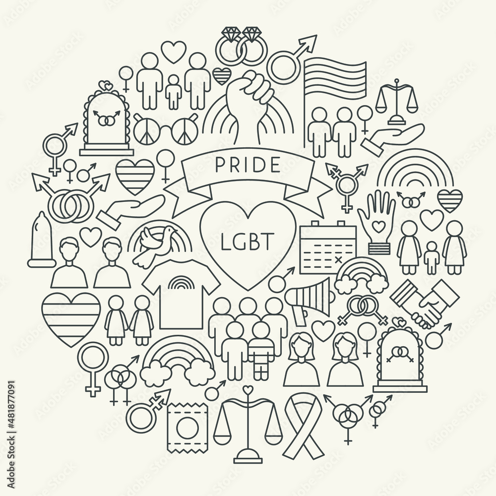 LGBT Line Icons Circle. Vector Illustration of Outline Design.
