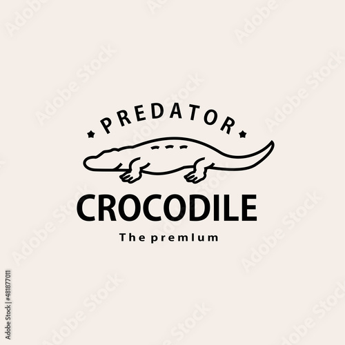 vintage retro hipster crocodile logo vector outline monoline art icon