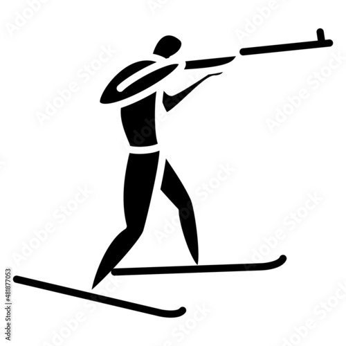Winter sports. Olympic sports in winter. Biathlon, rifle shooting on skis standing. Vector icon, glyph, silhouette, isolated