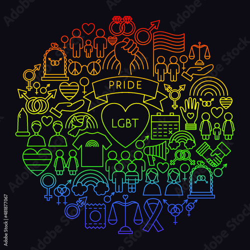 LGBT Icon Circle Concept. Vector Illustration of Outline Design.