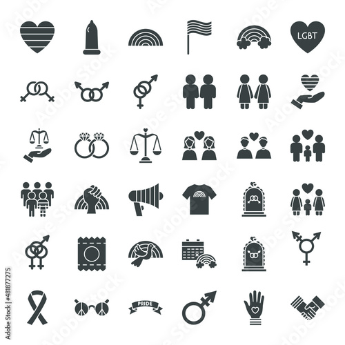 LGBT Solid Web Icons. Vector Set of Sex Gender Glyphs.