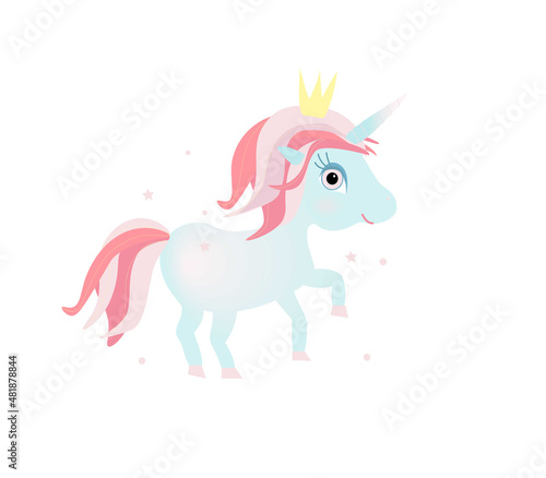 Unicorn children s cartoon print for clothes and accessories  illustration for postcards and albums.